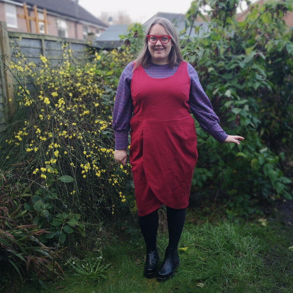 Crafty Blogger model wears a pinafore dress