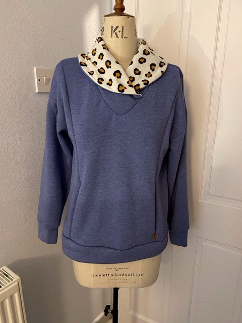 My Handmade Wardrobe Patterns Cosy Jersey Jumper with a Shawl Neck on dummy
