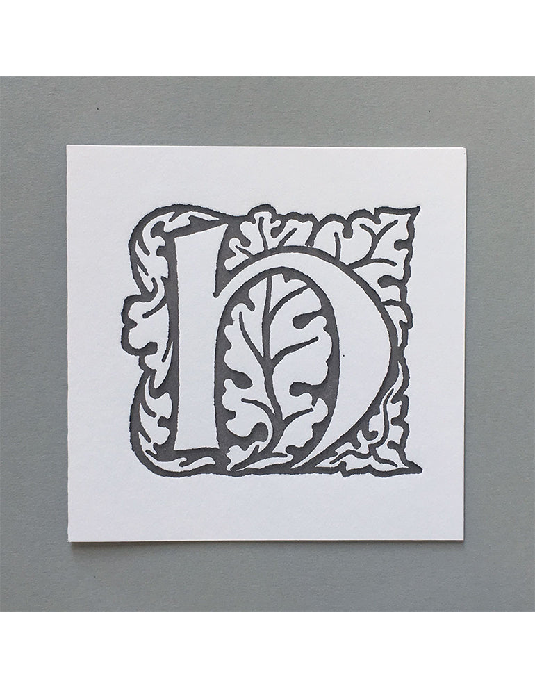 William Morris Letterpress - 'H' Greetings Card (grey)