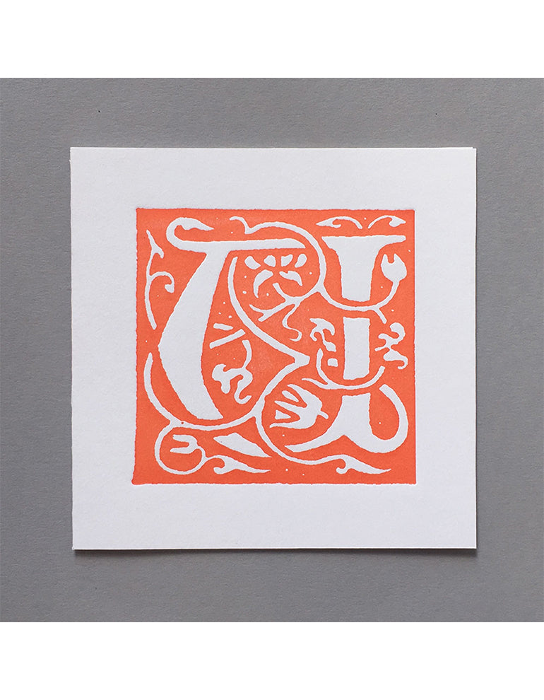 William Morris Letterpress - 'U' Greetings Card (orange)