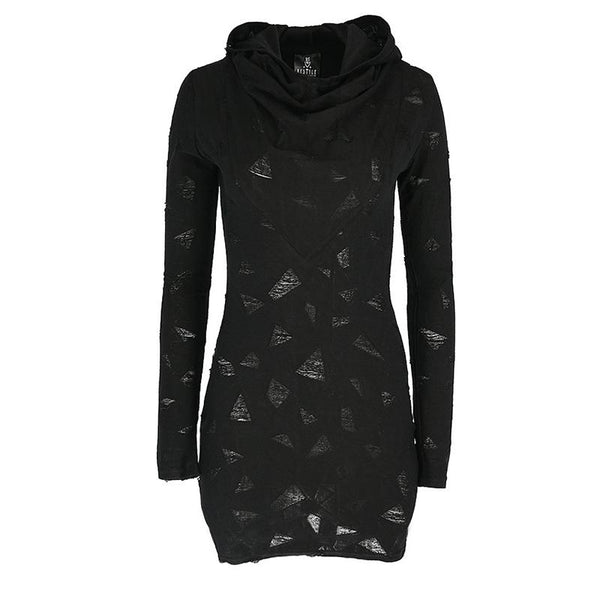 long black hooded dress