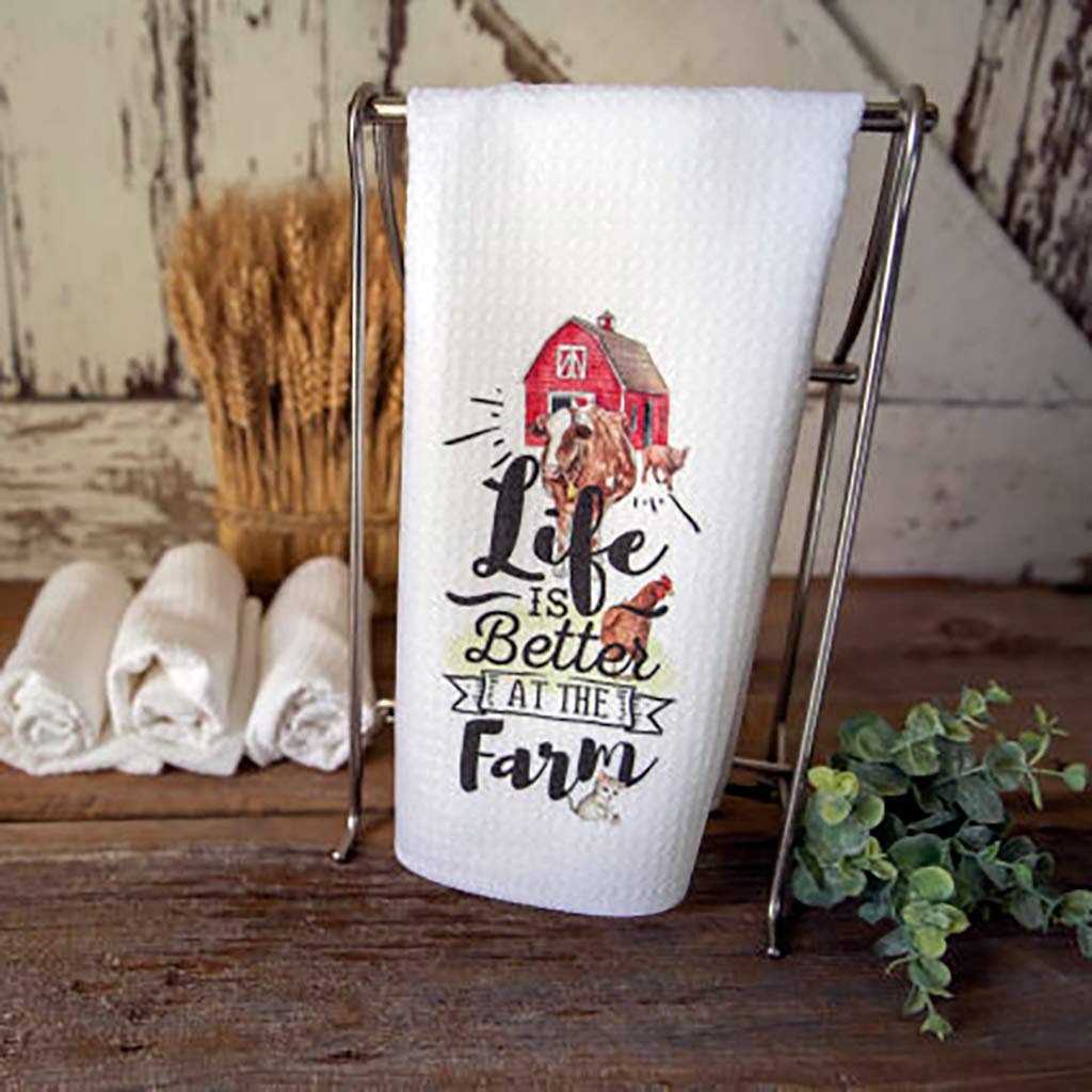 White Farmhouse Kitchen Towels Farm Fresh Eggs 