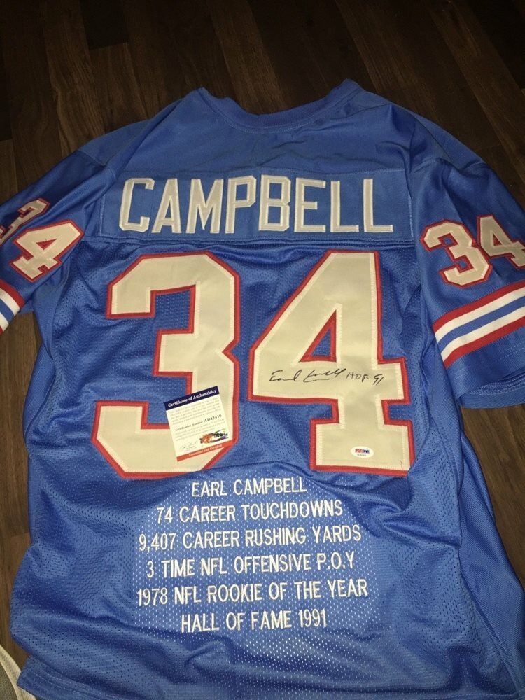 Earl Campbell Signed Houston Oilers Career Highlight Stat Jersey