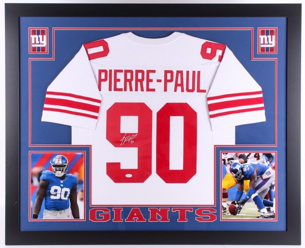 Jason Pierre-Paul Signed Giants 35 x 43 Custom Framed Jersey Display –