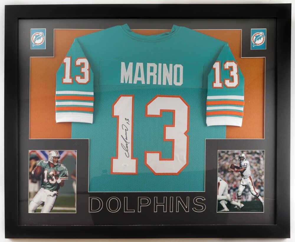 Sold at Auction: Dan Marino Signed 35x43 Custom Framed Jersey (JSA COA)  (Imperfect)