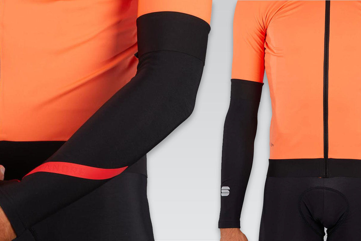 Two side by side images of Sportful Fiandre NoRain Arm Warmers