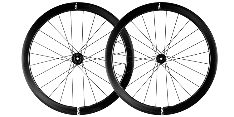 Side on studio shot of ENVE Foundation wheelset against a white background