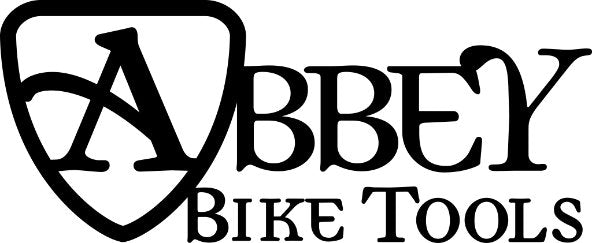 Plain black Abbey Bike Tools logo on a white background