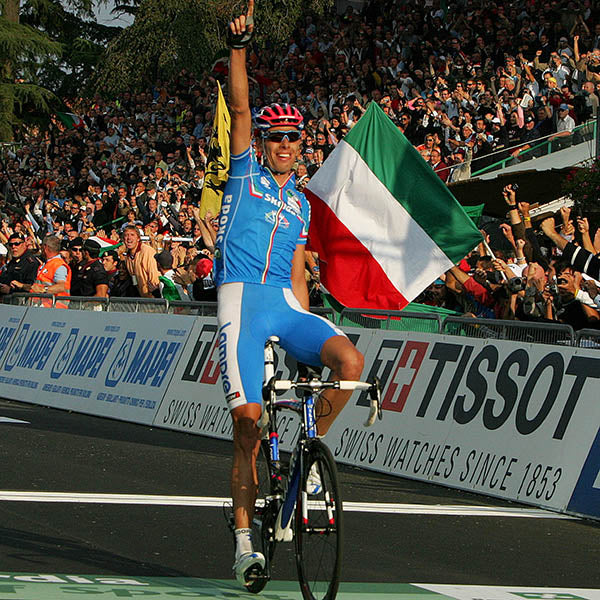 Vintage Sportful Image of Alessandro Ballan winning the Elite Men's Road Race during the 2008 UCI Road World Championships
