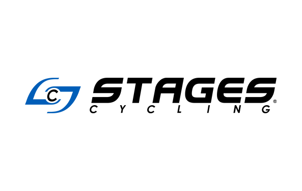 Stages Cycling blue and black logo on a white background