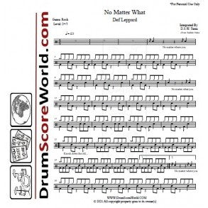 No Matter What - Def Leppard - Full Drum Transcription / Drum Sheet Music - DrumScoreWorld.com
