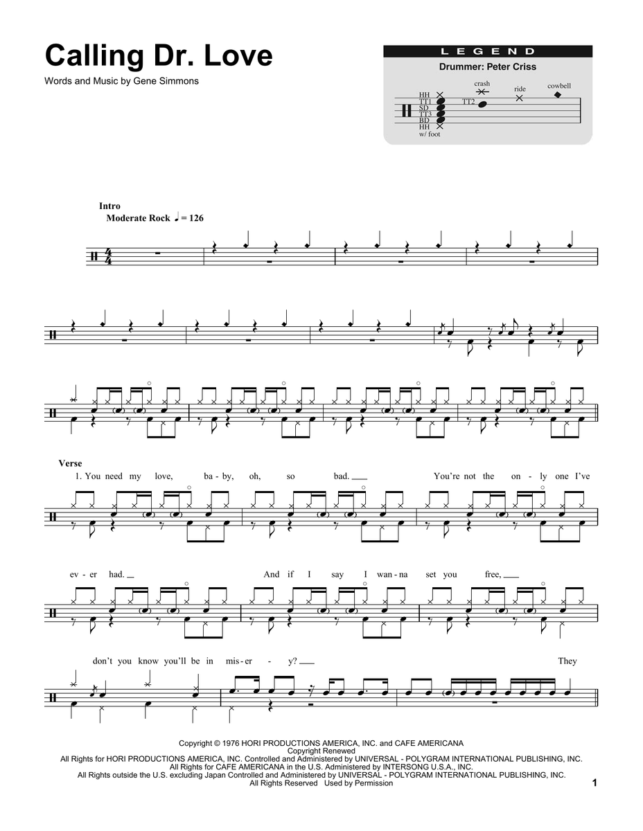 Calling Dr Love Kiss Drum Sheet Music Sheetmusicdirect Dt Drumsetsheetmusic 