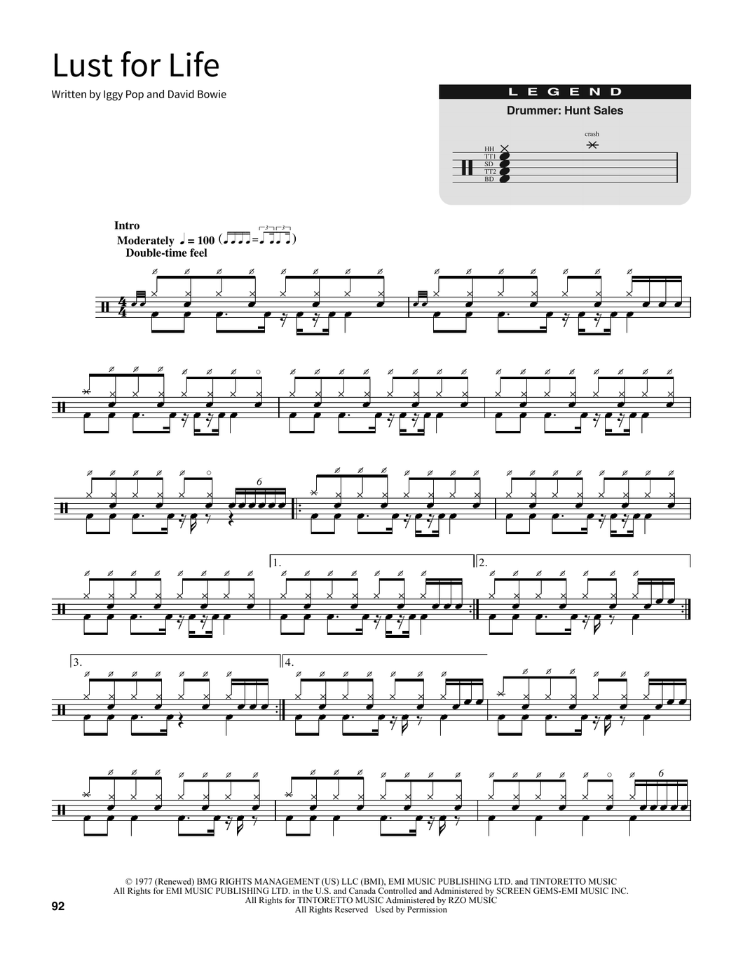 Lust For Life Iggy Pop Drum Sheet Music Sheetmusicdirect Sord Drumsetsheetmusic