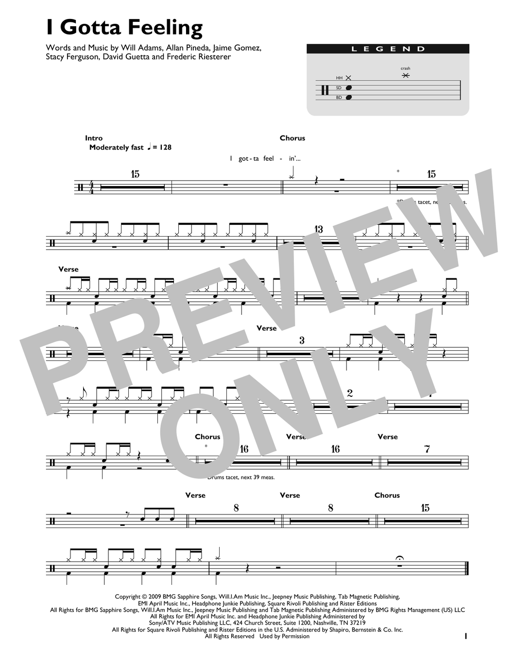 black eyed peas i gotta feeling music sheet