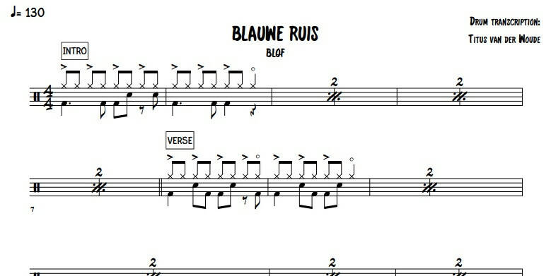 Blauwe Ruis Bløf Full Drum Transcription Drum Sheet Music Titus Van Der Woude 3971