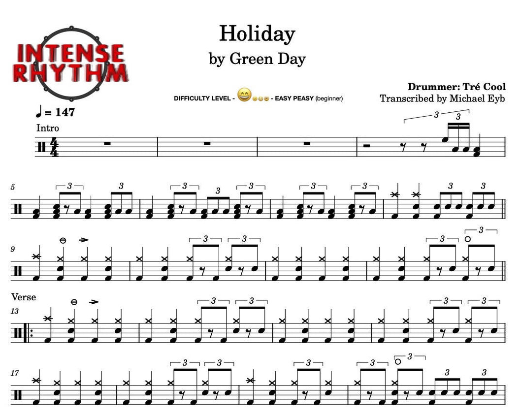 Holiday Green Day Drum Sheet Music Intense Rhythm Drum StudiosN