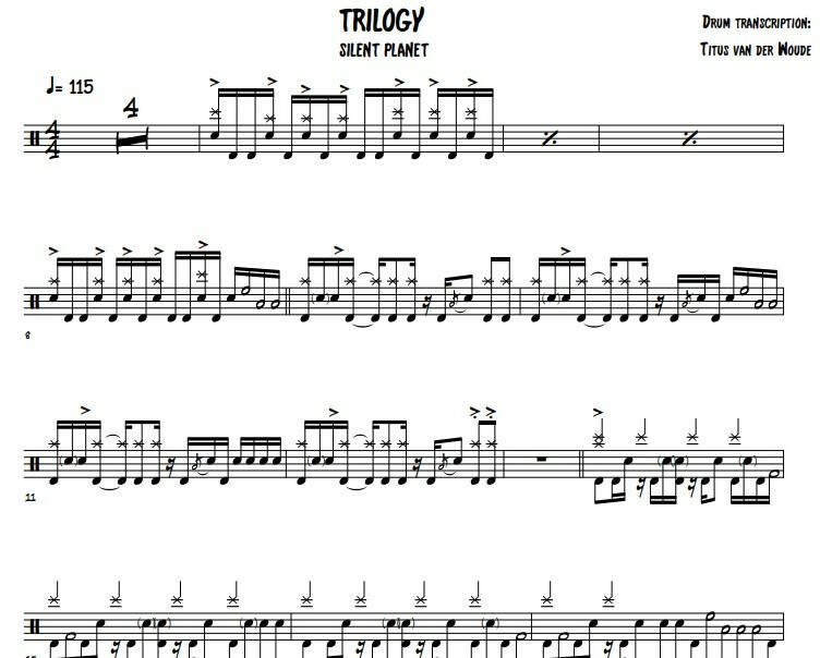 Trilogy Silent Planet Full Drum Transcription Drum Sheet Music Titus Van Der Woude 2987