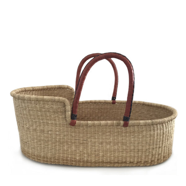 Natural Moses Basket – Red Handles with Brown Stitching – Elenfhant