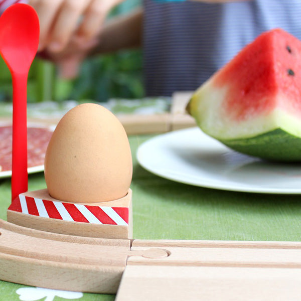 Neue Freunde Train Egg Cup With Spoon  Barrier Red 