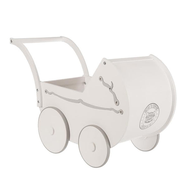 white wooden pram