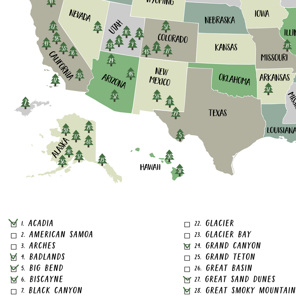 USA National Parks Map | USA National Parks Poster | Digital Print ...