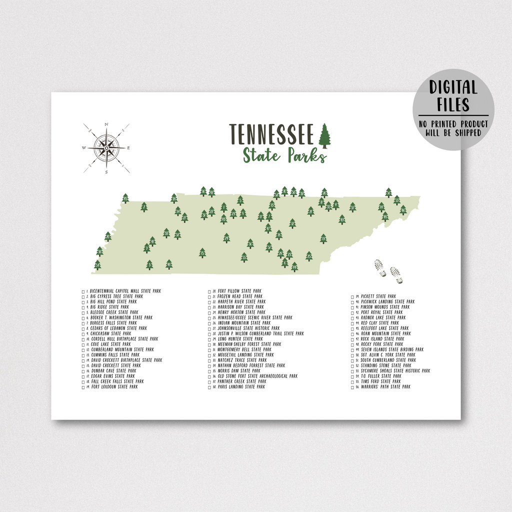 Tennessee State Parks Map Tennessee State Parks Map | Tennessee Map Print | Gift For Adventurer –  Nomadic Spices