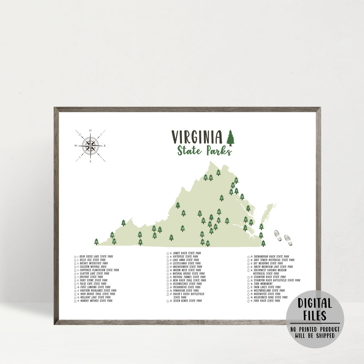 Virginia State Parks Map | Virginia Map Print | Gift For Traveler ...