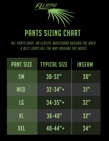 Camo Pants Size Chart