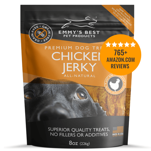 A bag of Emmy’s Best Pet Products Premium Chicken Jerky Dog Treats
