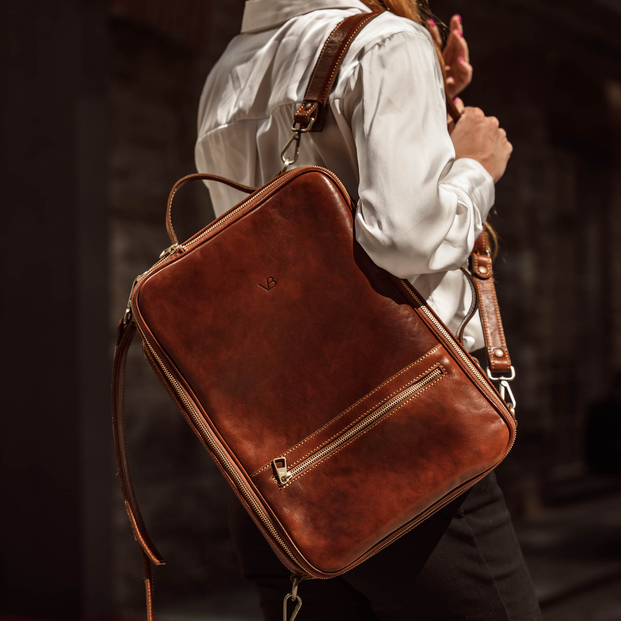 Logoed Leather TRIO Backpack with Removable Mini Shoulder Bag