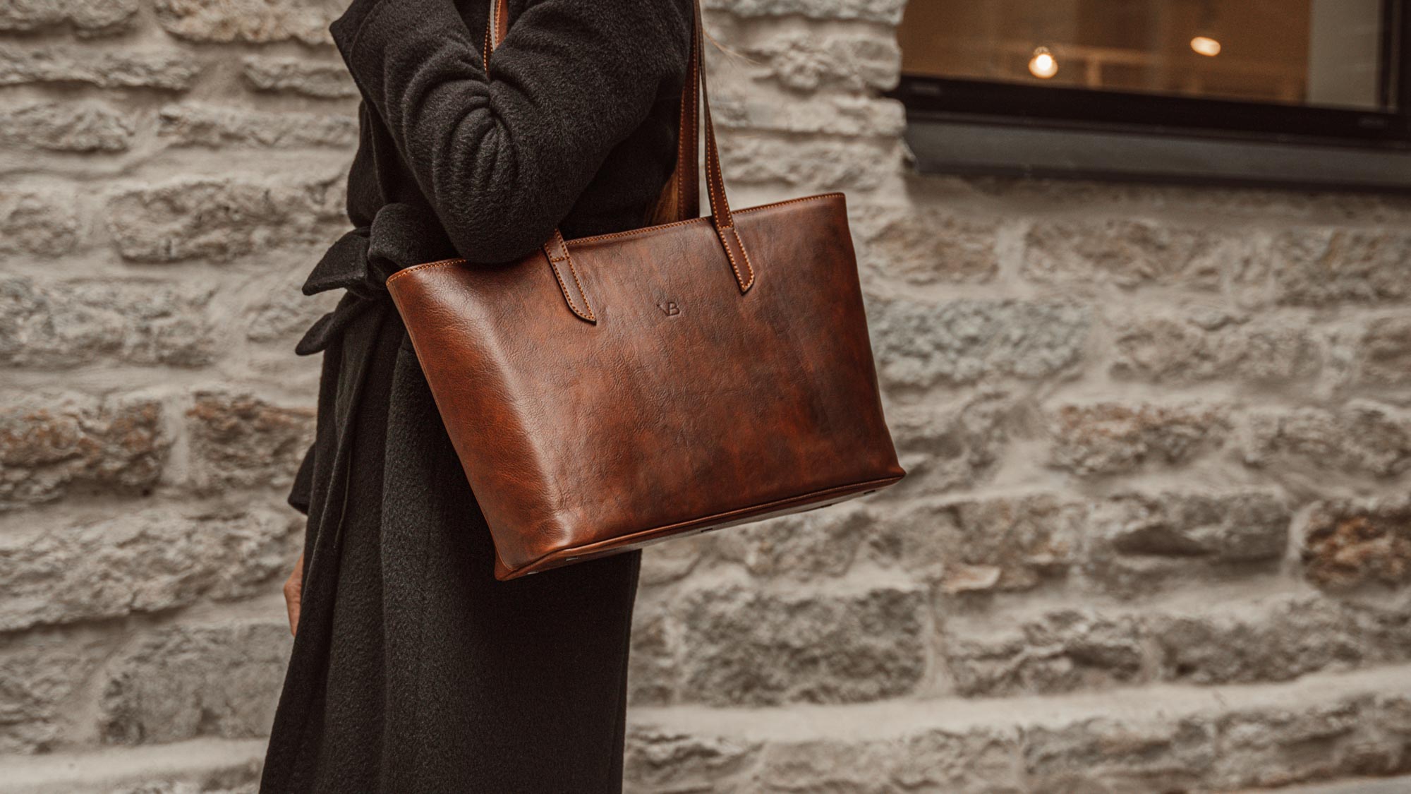 Textured Italian Leather Shopper Tote