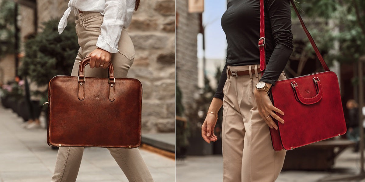 Full Grain Leather Laptop Bag Briefcase Unisex Brown - Time Resistance,  Men's Fashion, Bags, Briefcases on Carousell