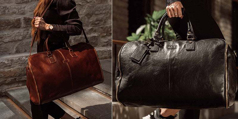 Grand Leather Garment Bag in Brown, Black, or Tan, Luxury Duffle