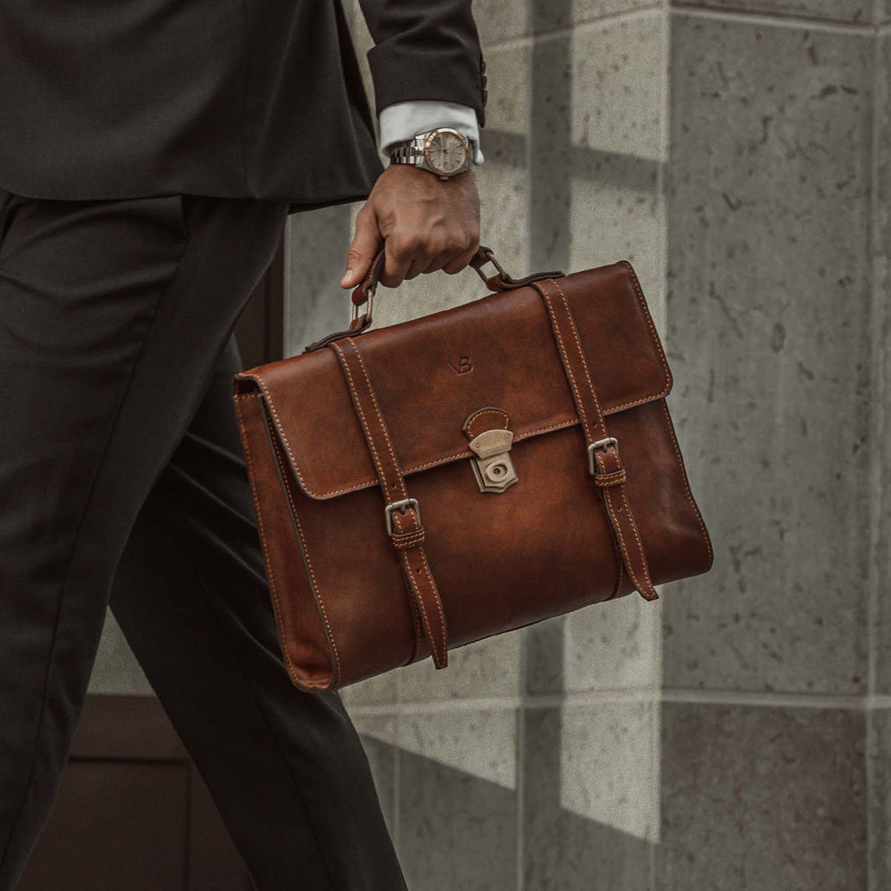 Lockable Leather Briefcases & Laptop Bags - Von Baer