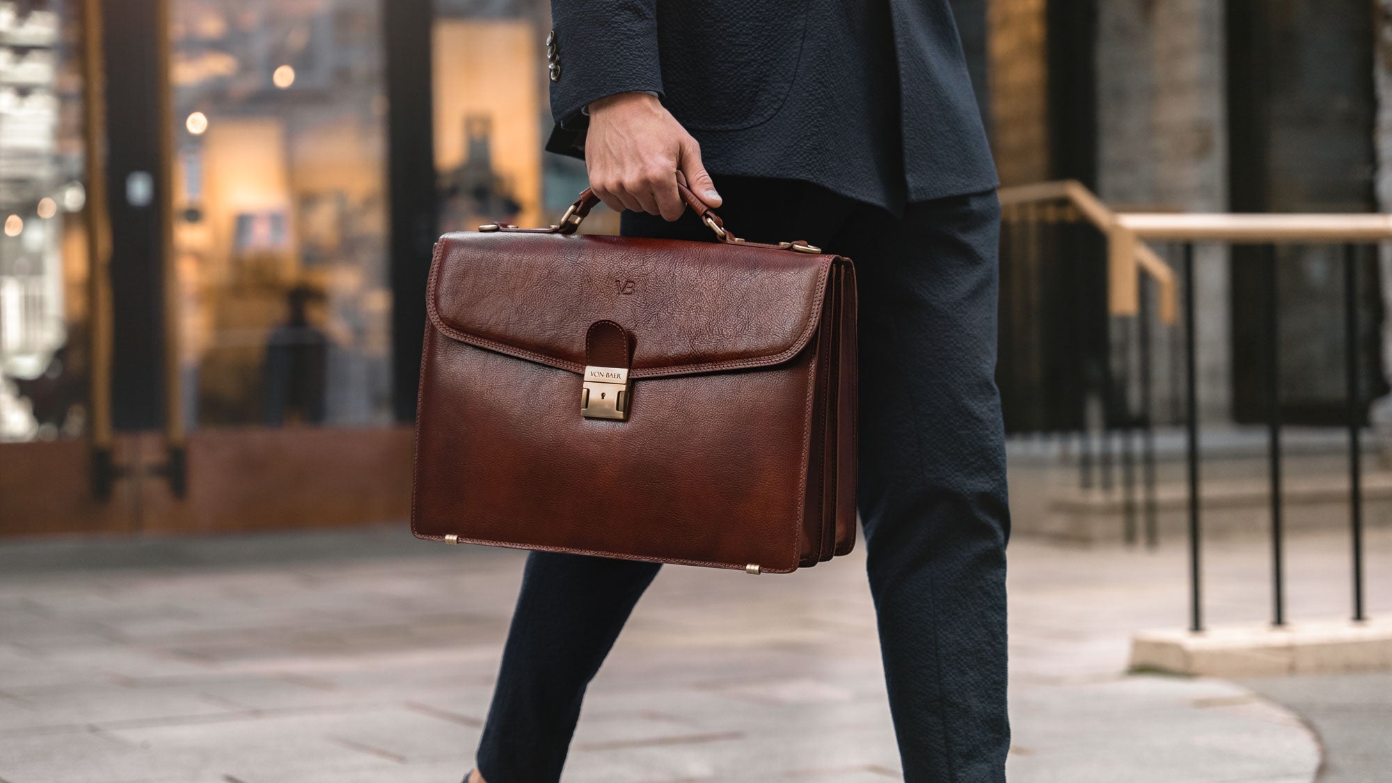 Louis Stitch Brown Italian Leather Laptop Bag Multifunctional