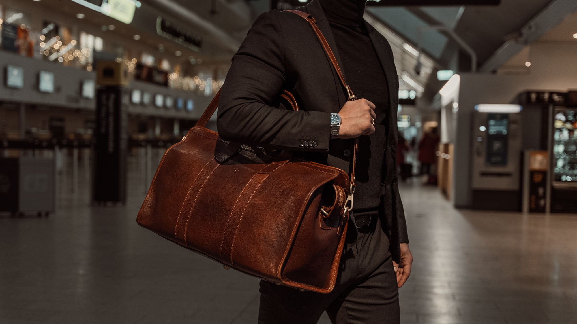 Full Grain Leather Weekender Bag for Men with Detachable Shoulder Strap ...