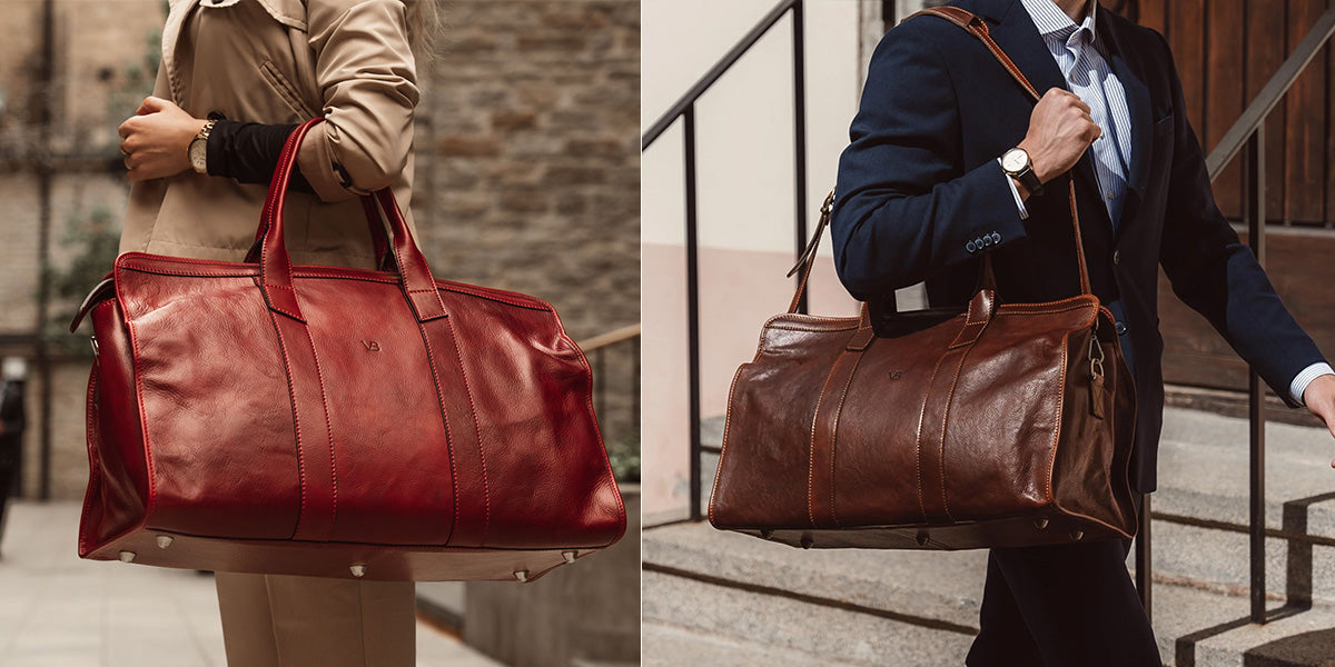 Plain Leather Designer Brown Duffle Bag for Travel