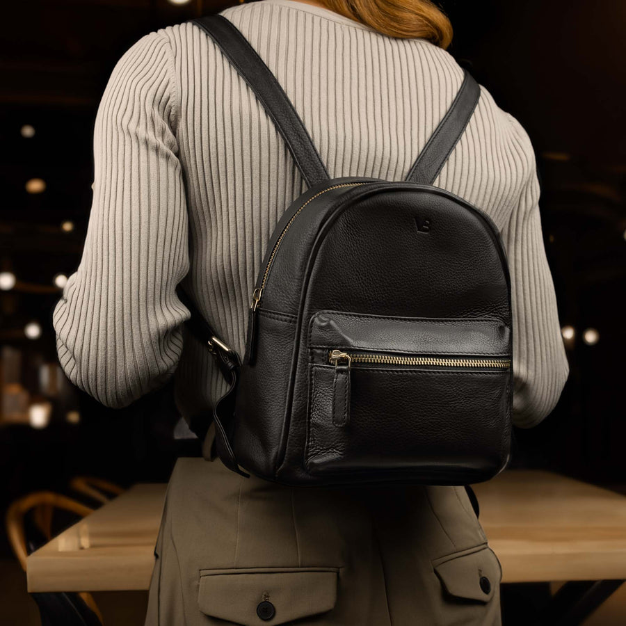 Womens Mini Black Leather Backpack Bag Womens Leather Rucksack