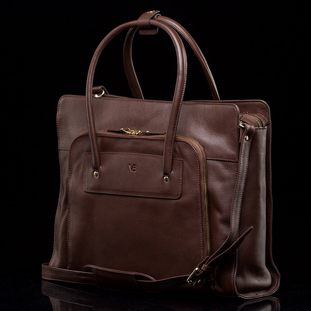 14 Inch Women's Designer Leather Laptop Bag (Black / Brown) - Von Baer ...