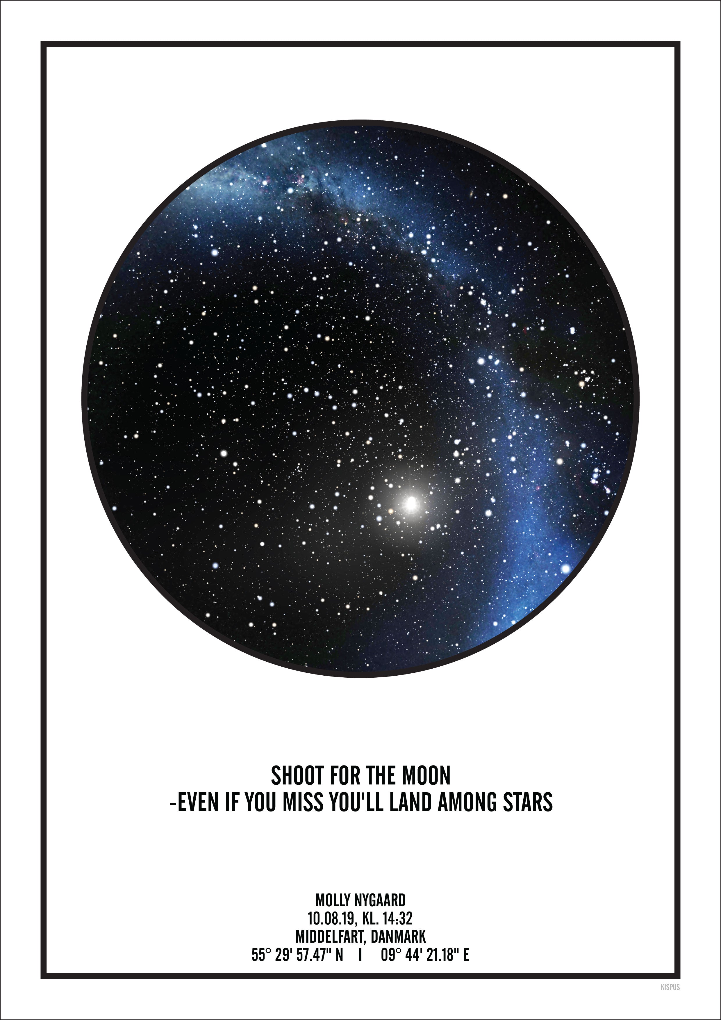Billede af PERSONLIG STJERNEHIMMEL PLAKAT (HVID) - A4 / Stjernehimmel med mælkevejen