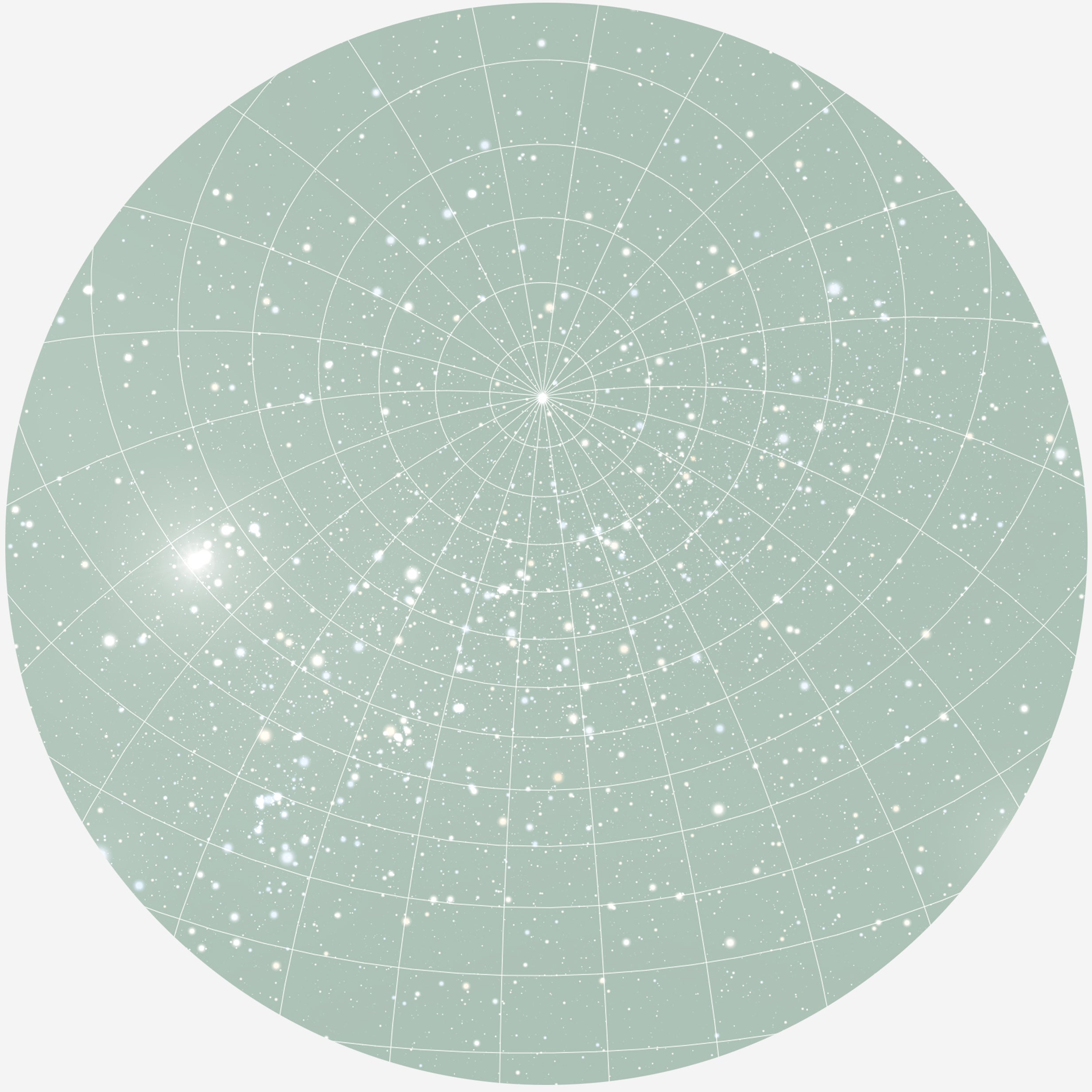 Billede af RUND PLAKAT MED PERSONLIG STJERNEHIMMEL (LYSEGRØN) - 20 cm / Stjernehimmel med gitter