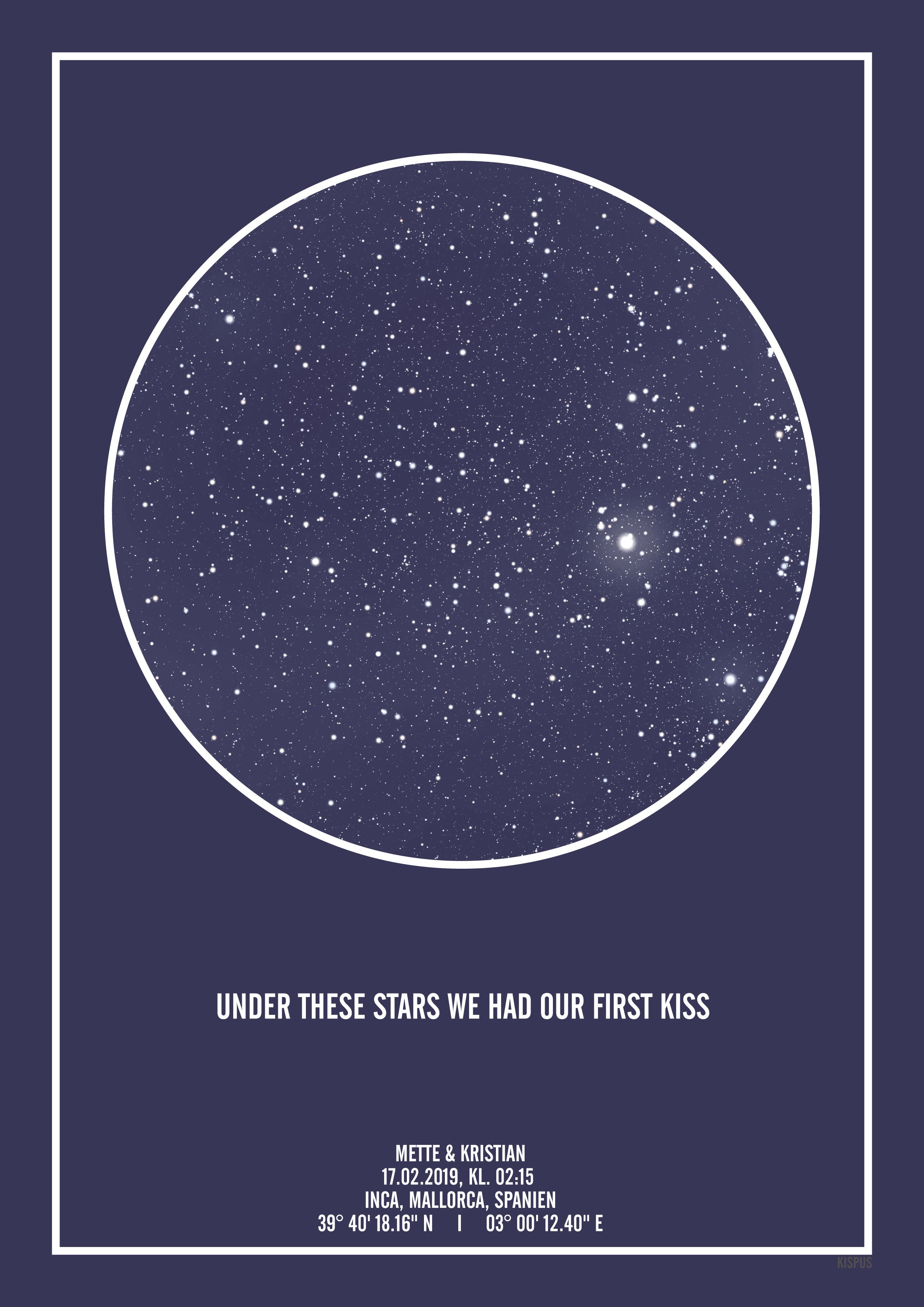 Billede af PERSONLIG STJERNEHIMMEL PLAKAT (MØRKEBLÅ) - A4 / Mørkeblå stjernehimmel / Klar stjernehimmel