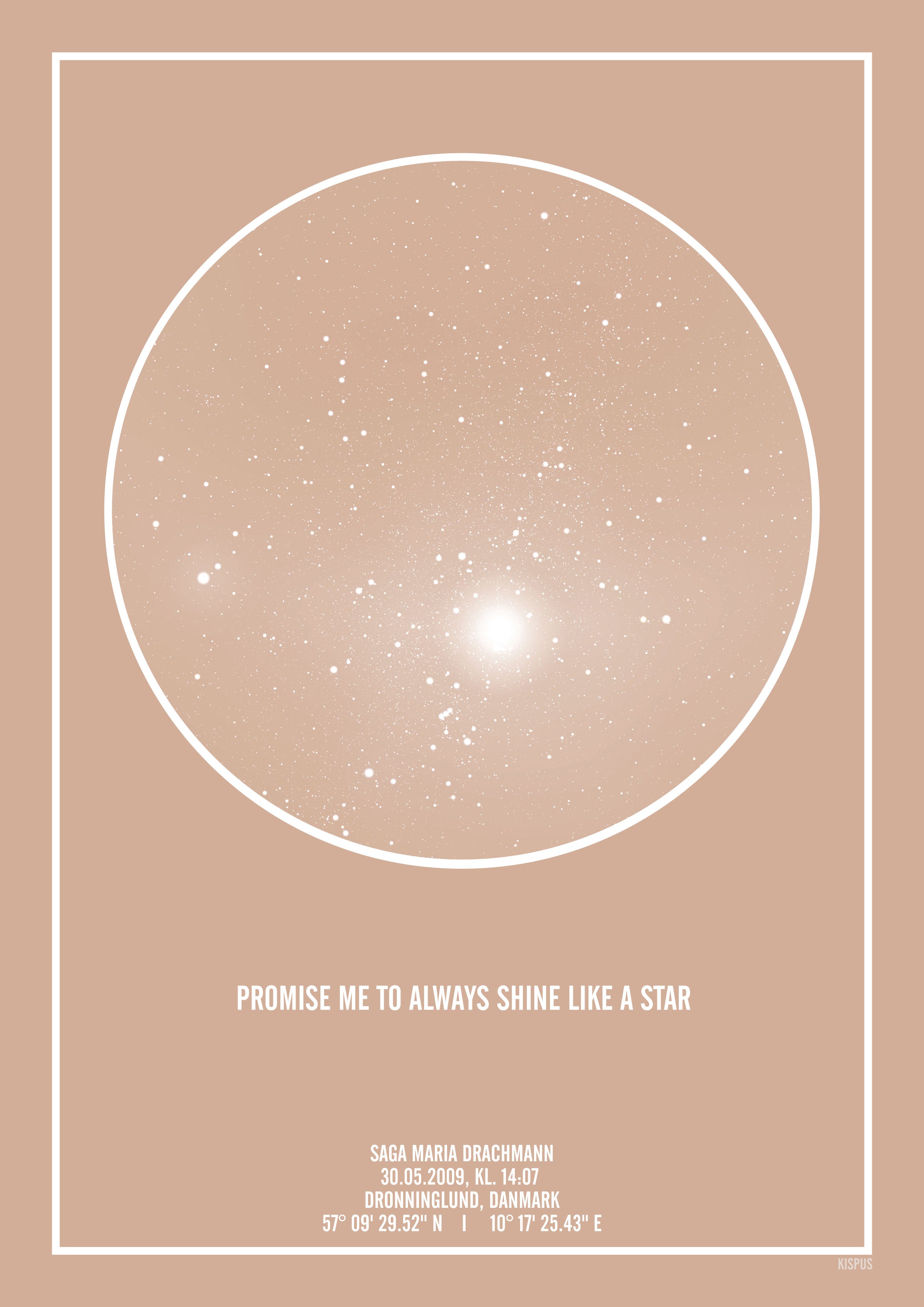 Se PERSONLIG STJERNEHIMMEL PLAKAT (NUDE) - A4 / Klar stjernehimmel hos KISPUS