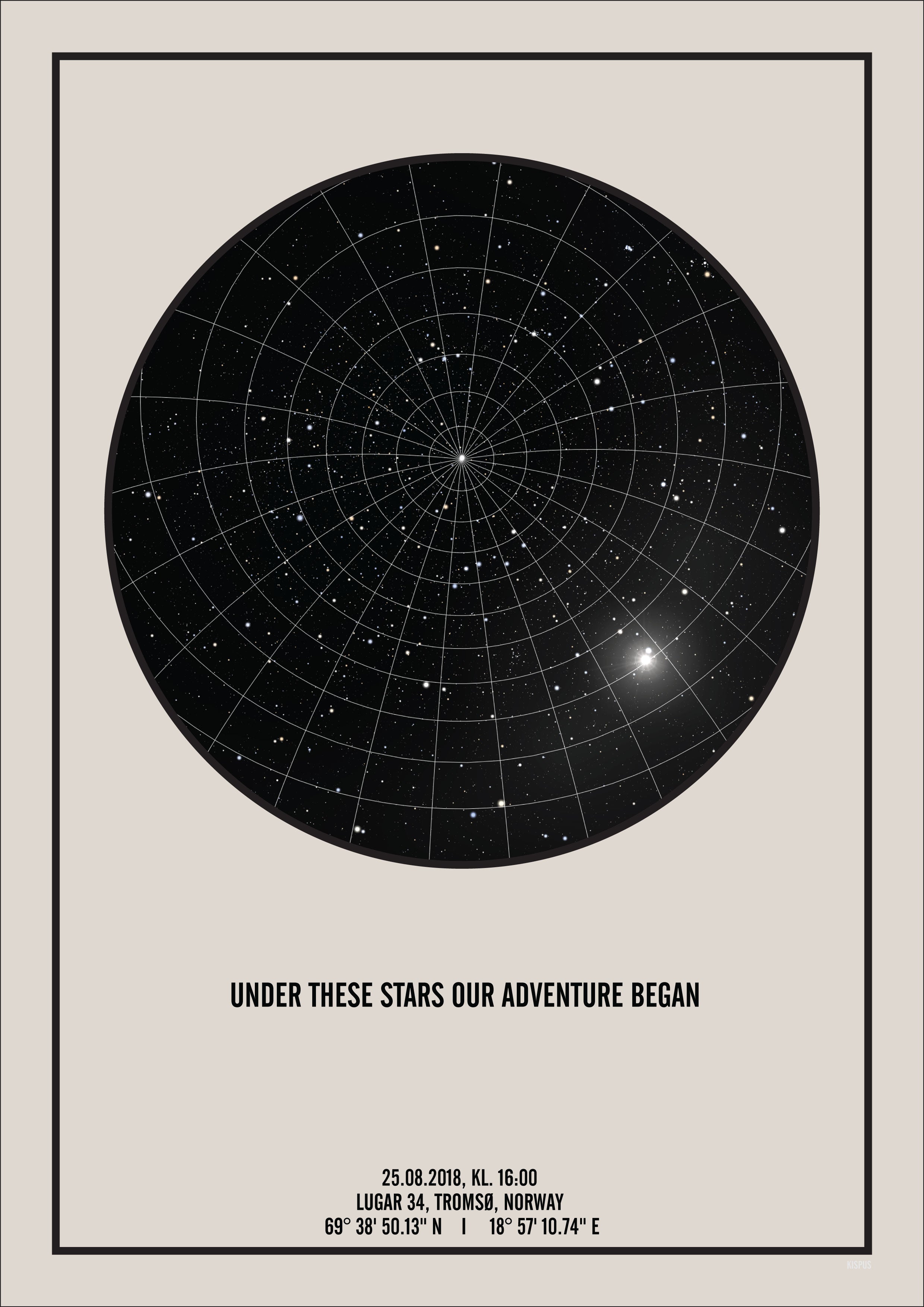 Se PERSONLIG STJERNEHIMMEL PLAKAT (RÅHVID) - 50x70 / Stjernehimmel med gitter hos KISPUS