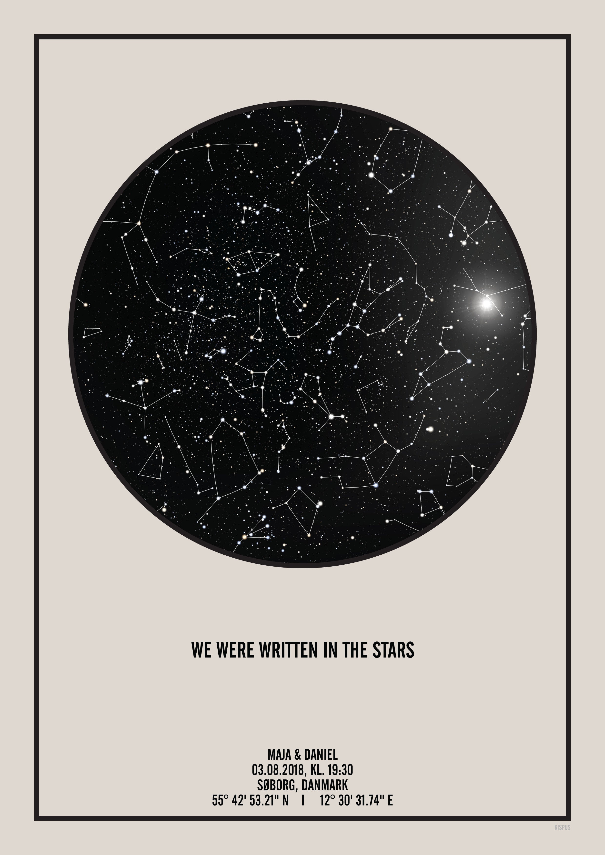Billede af PERSONLIG STJERNEHIMMEL PLAKAT (RÅHVID) - A4 / Stjernehimmel med stjernebilleder