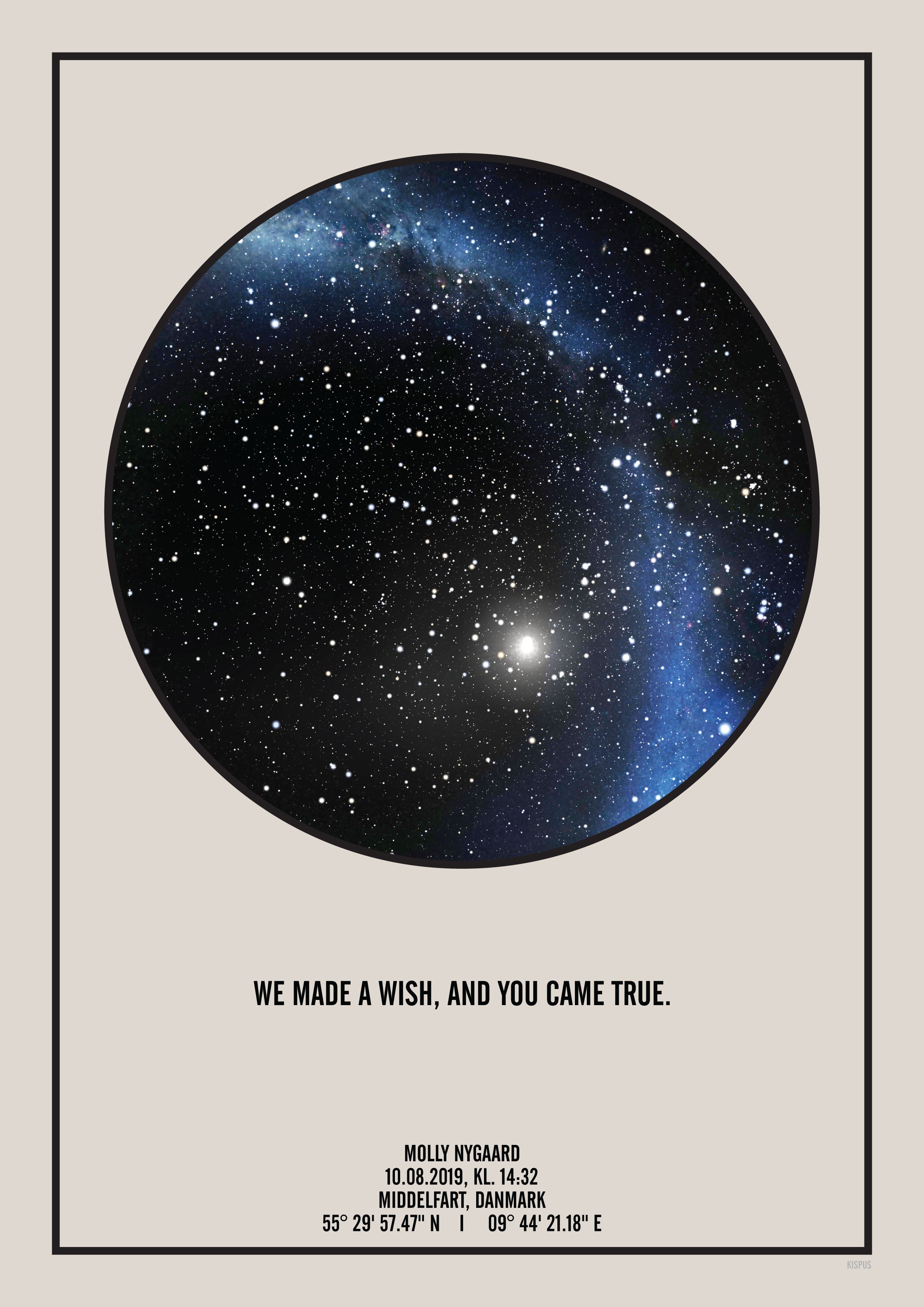 Billede af PERSONLIG STJERNEHIMMEL PLAKAT (RÅHVID) - A4 / Stjernehimmel med mælkevejen