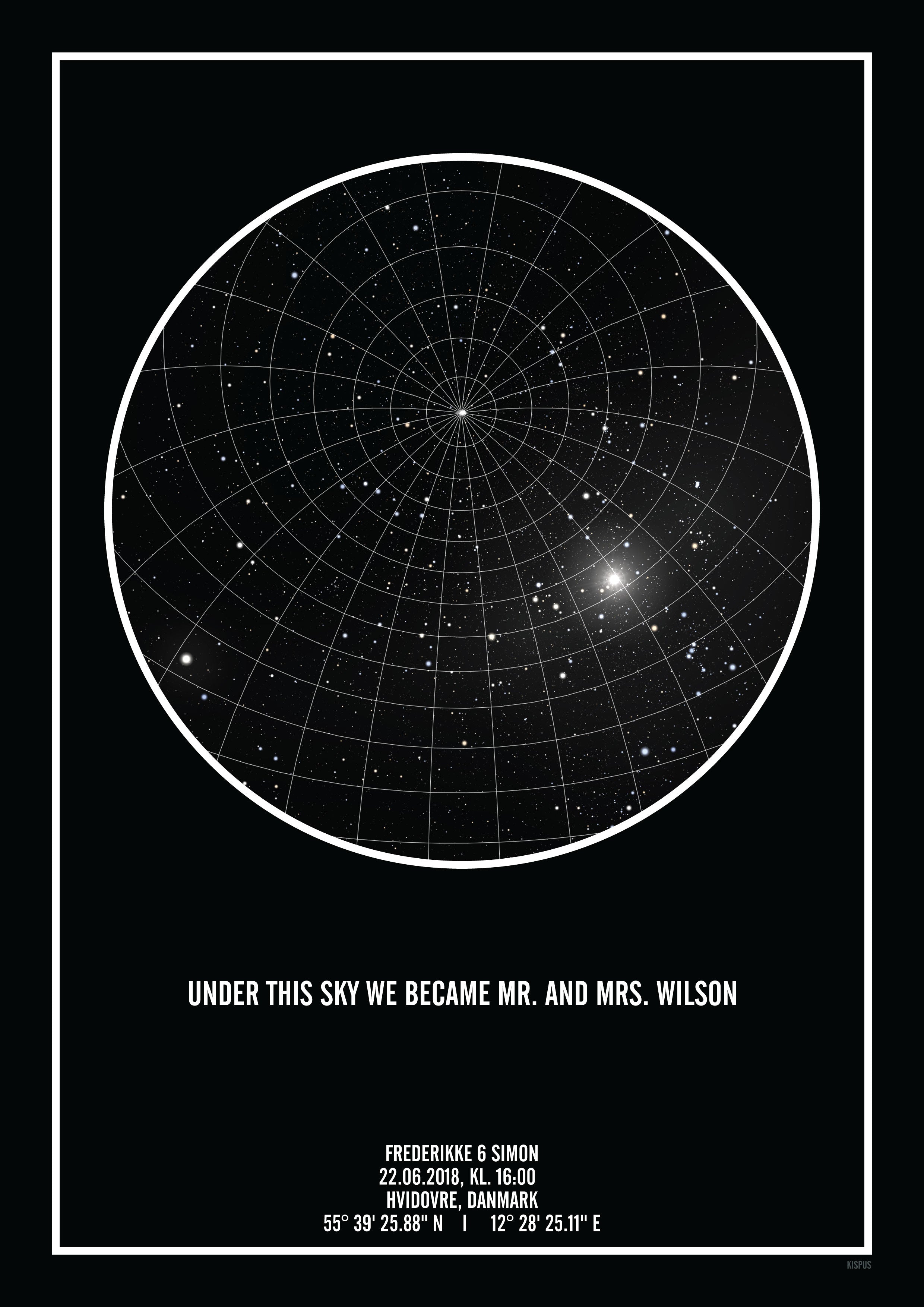 Billede af PERSONLIG STJERNEHIMMEL PLAKAT (SORT) - A4 / Stjernehimmel med gitter