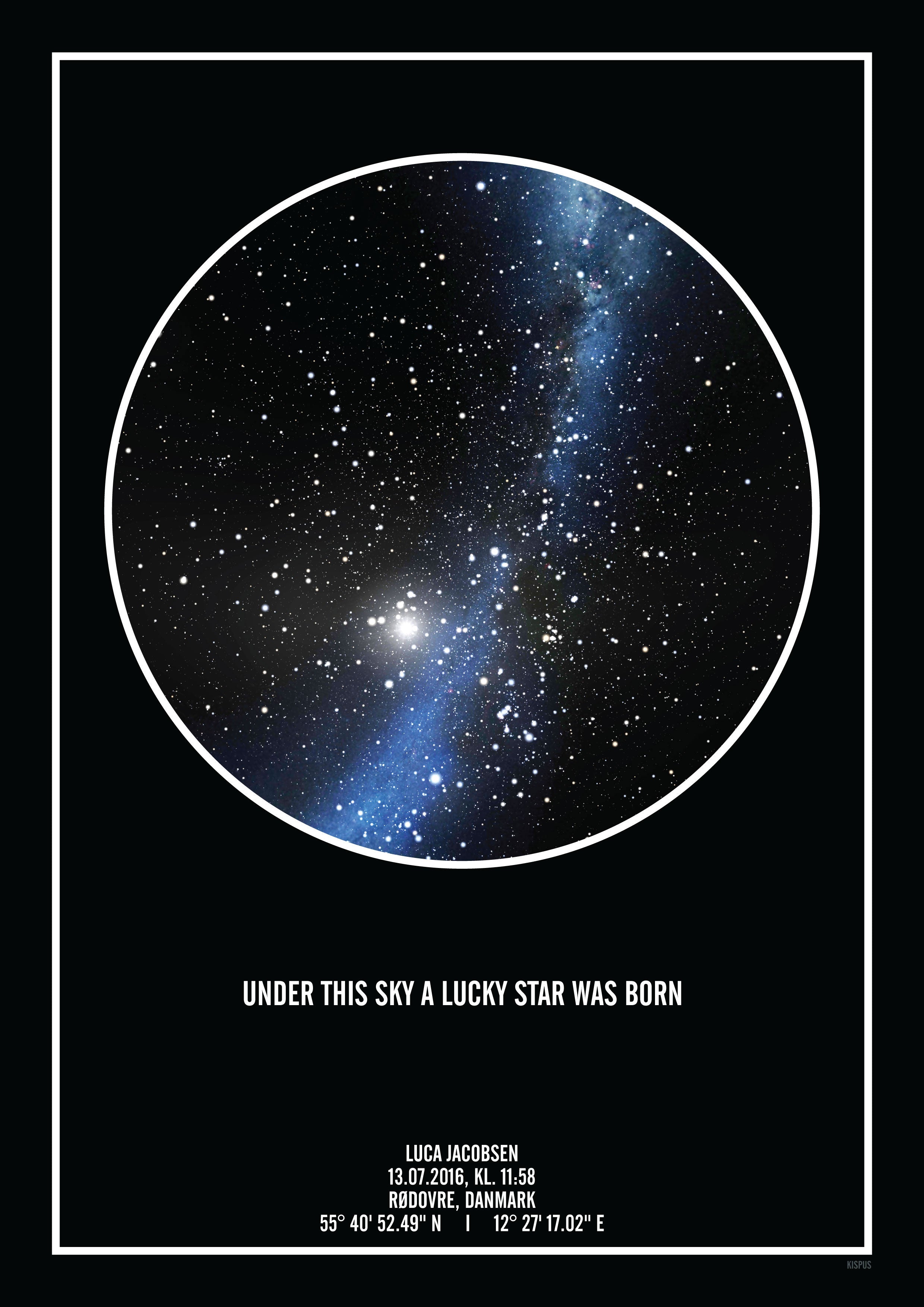Se PERSONLIG STJERNEHIMMEL PLAKAT (SORT) - 30x40 / Stjernehimmel med mælkevejen hos KISPUS