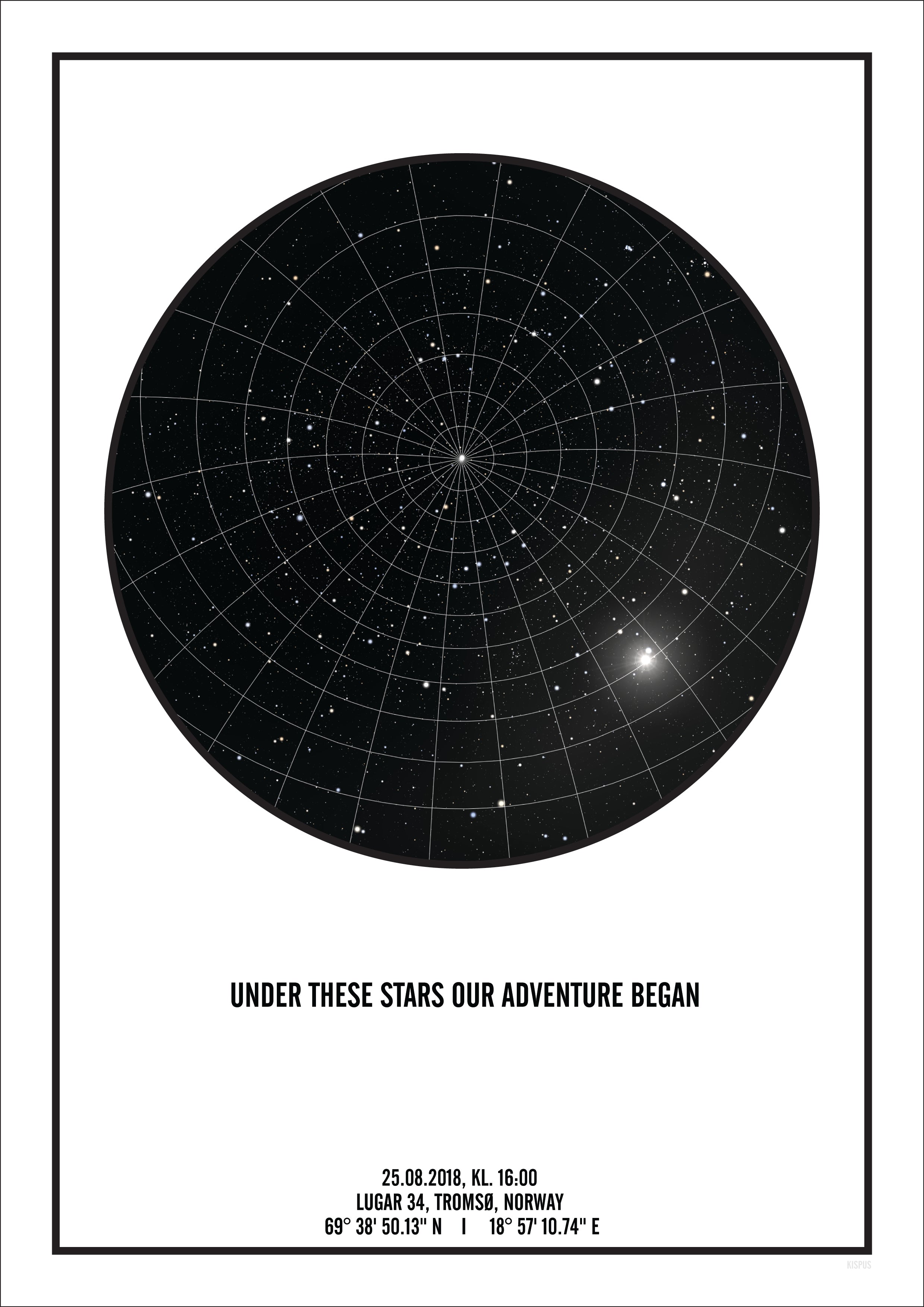 Se PERSONLIG STJERNEHIMMEL PLAKAT (HVID) - A4 / Stjernehimmel med gitter hos KISPUS