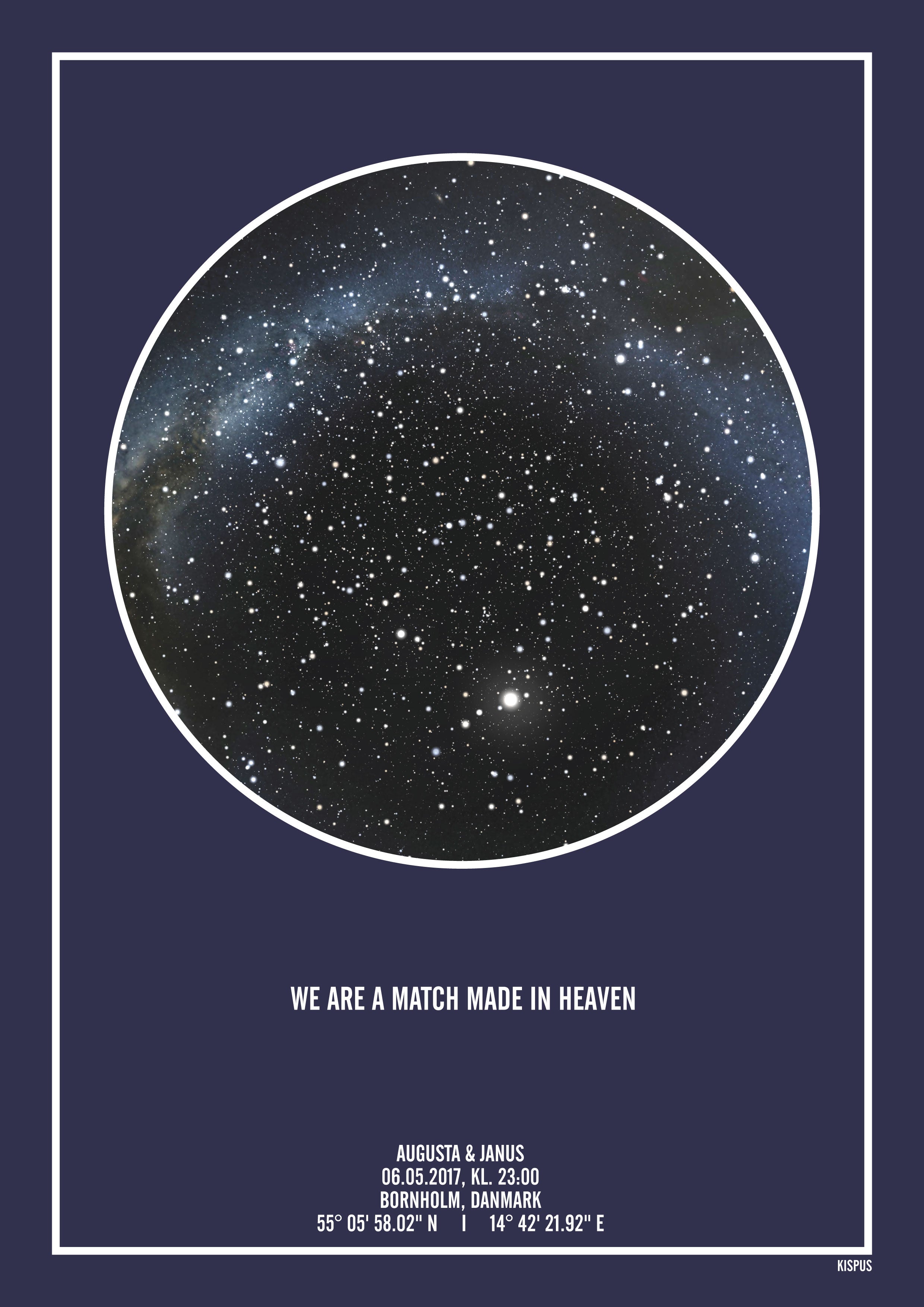 Billede af PERSONLIG STJERNEHIMMEL PLAKAT (MØRKEBLÅ) - A4 / Sort stjernehimmel / Stjernehimmel med mælkevej